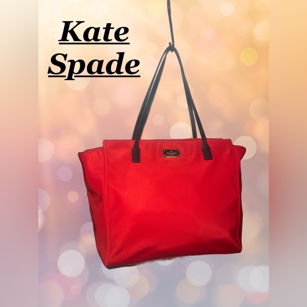 Kate Spade NY - Bright Red Nylon whatBlack Leather Straps ~ Pre-Owned Excellent